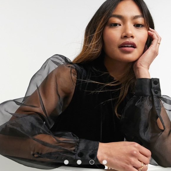 &‎ Other Stories Velvet Mini Dress with Organza Sleeves in Black Small - Picture 2 of 8